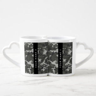 Gray Camouflage Pattern, Your name, Personalize Coffee Mug Set