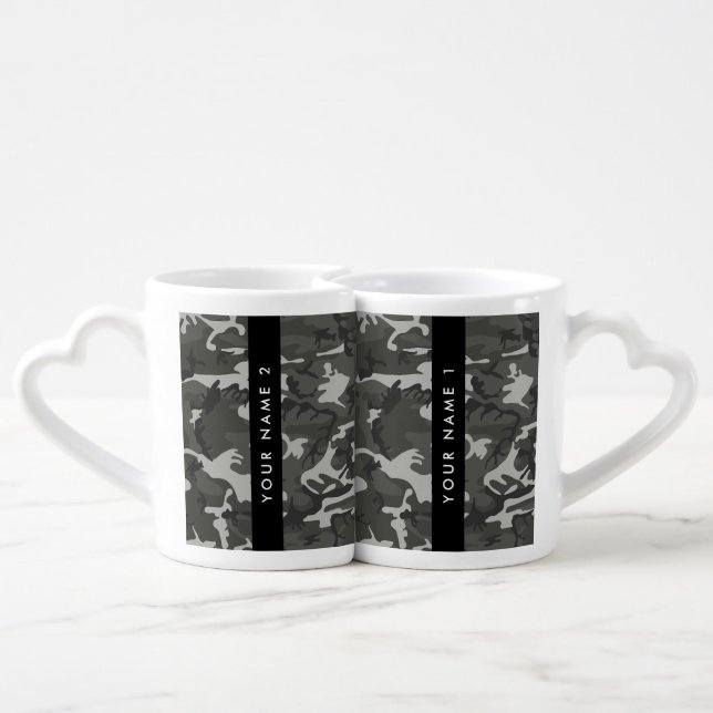 Gray Camouflage Pattern, Your name, Personalize Coffee Mug Set (Back Nesting)