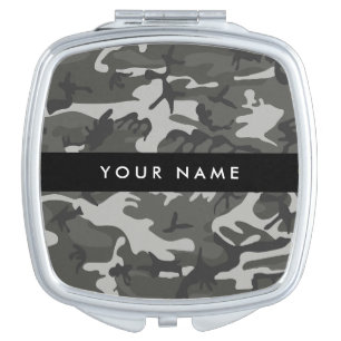 Gray Camouflage Pattern, Your name, Personalize Compact Mirror