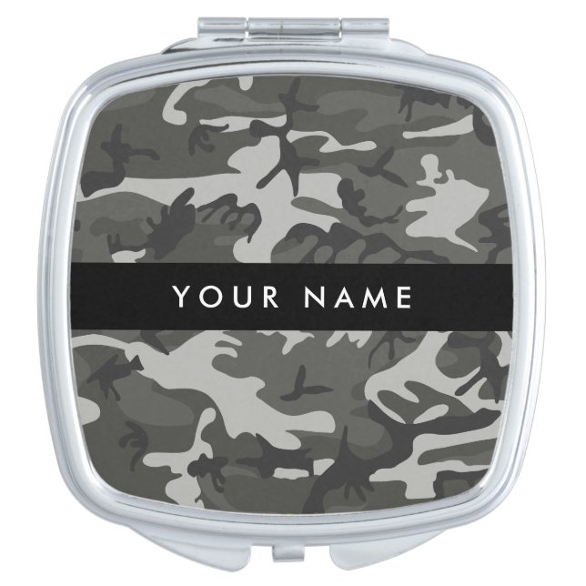 Gray Camouflage Pattern, Your name, Personalize Compact Mirror (Front)