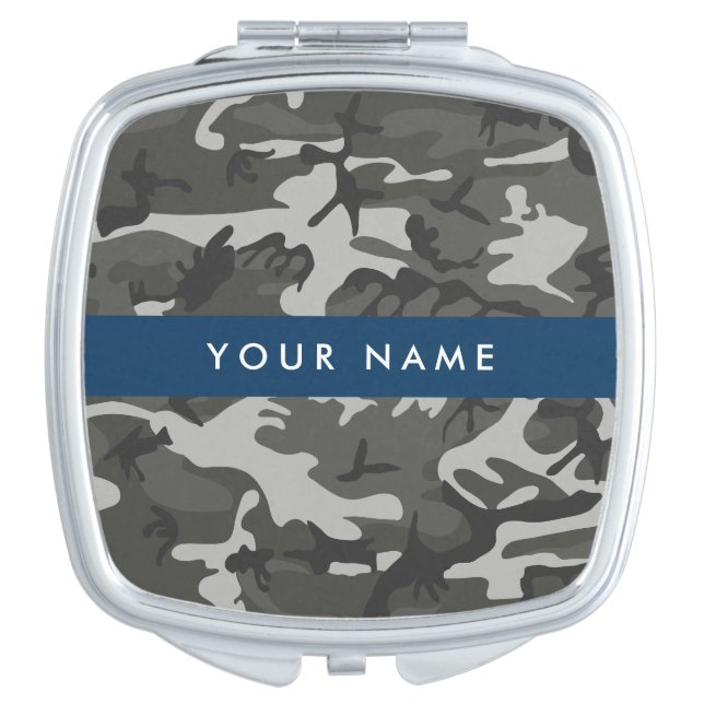 Gray Camouflage Pattern, Your name, Personalize Compact Mirror (Front)