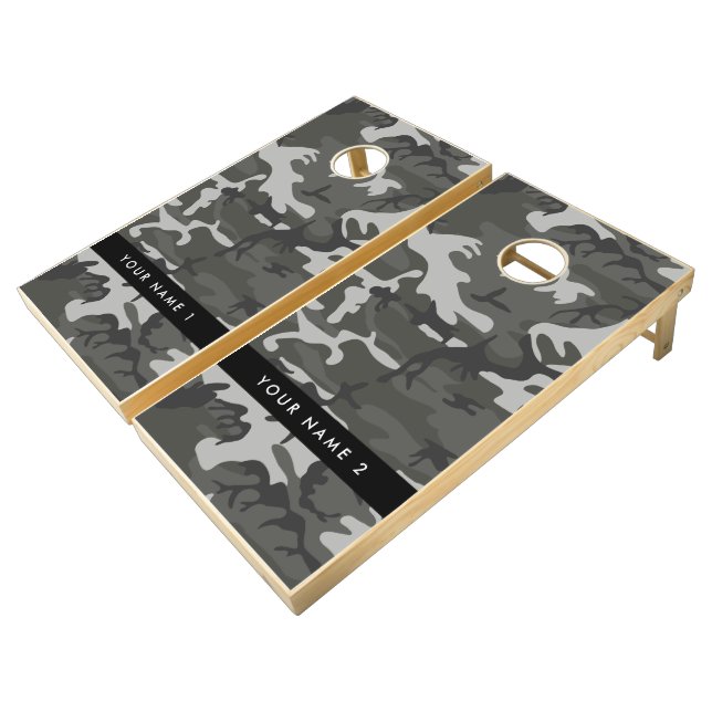 Gray Camouflage Pattern, Your name, Personalize Cornhole Set (Angled)