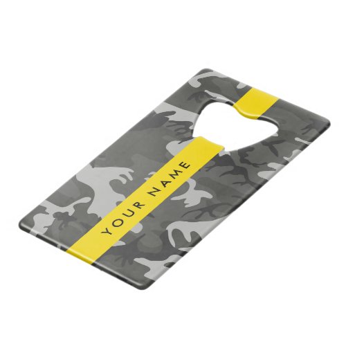 Gray Camouflage Pattern Your name Personalize Credit Card Bottle Opener