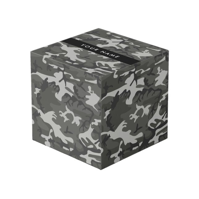 Gray Camouflage Pattern, Your name, Personalize Cube (Front Angled)