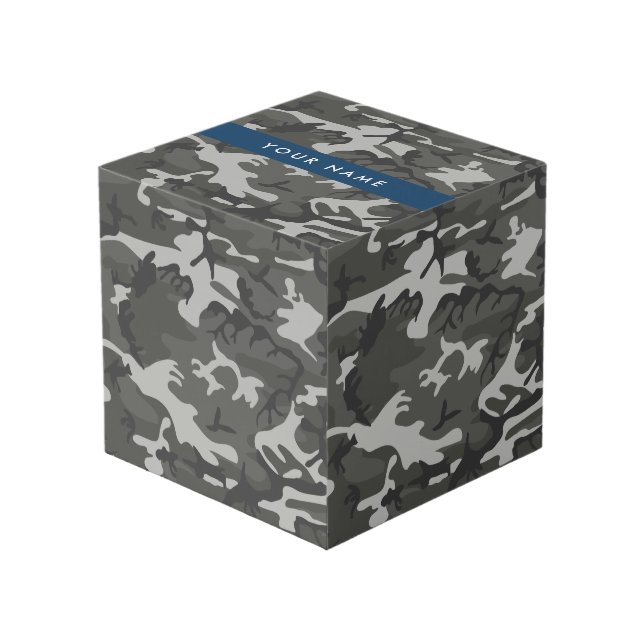 Gray Camouflage Pattern, Your name, Personalize Cube (Front Angled)