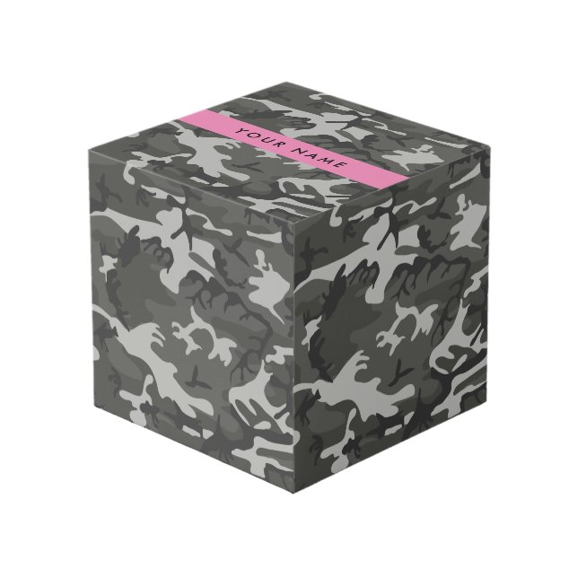 Gray Camouflage Pattern, Your name, Personalize Cube (Front Angled)