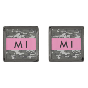 Gray Camouflage Pattern, Your name, Personalize Cufflinks