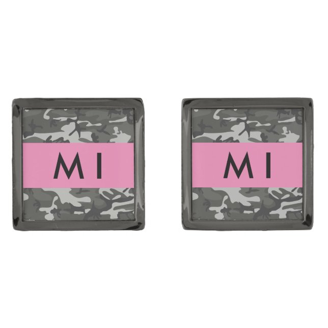 Gray Camouflage Pattern, Your name, Personalize Cufflinks (Front)