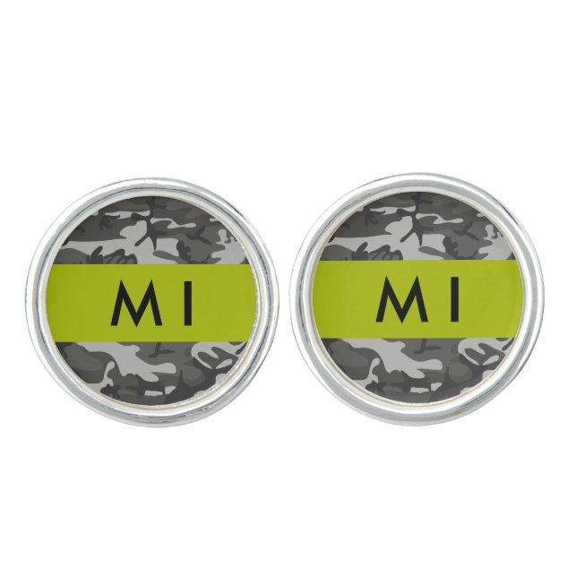 Gray Camouflage Pattern, Your name, Personalize Cufflinks (Front)