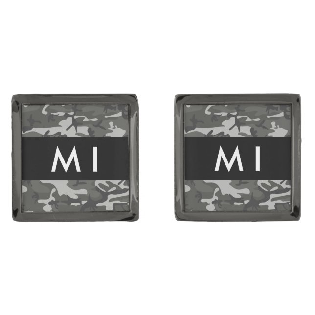 Gray Camouflage Pattern, Your name, Personalize Cufflinks (Front)