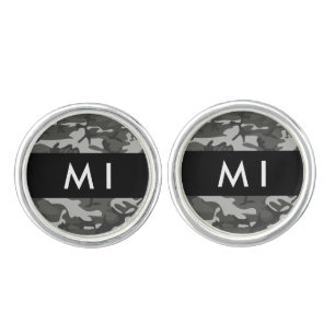 Gray Camouflage Pattern, Your name, Personalize Cufflinks