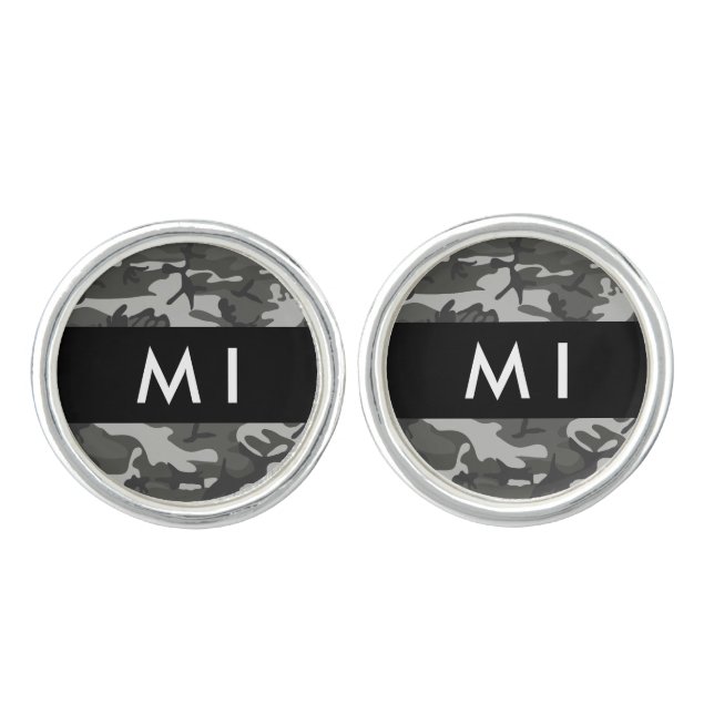 Gray Camouflage Pattern, Your name, Personalize Cufflinks (Front)