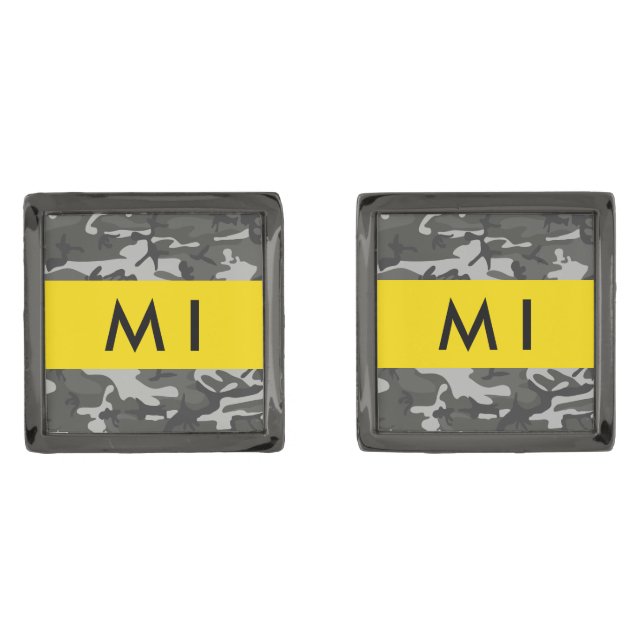 Gray Camouflage Pattern, Your name, Personalize Cufflinks (Front)