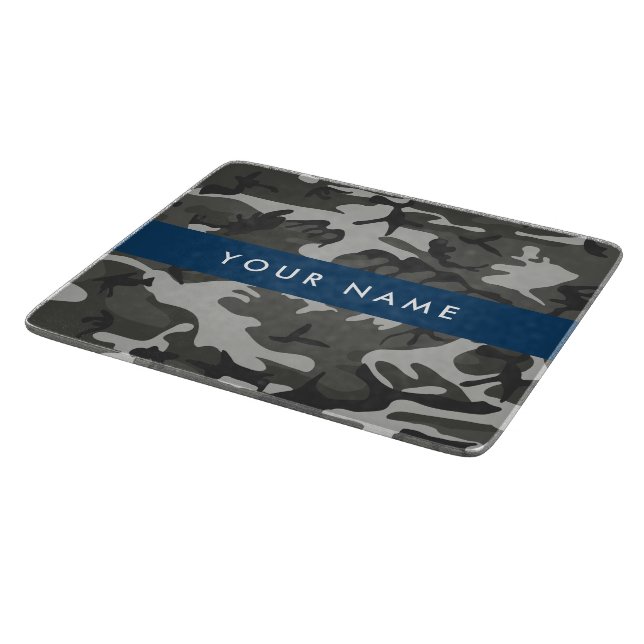 Gray Camouflage Pattern, Your name, Personalize Cutting Board (Corner)