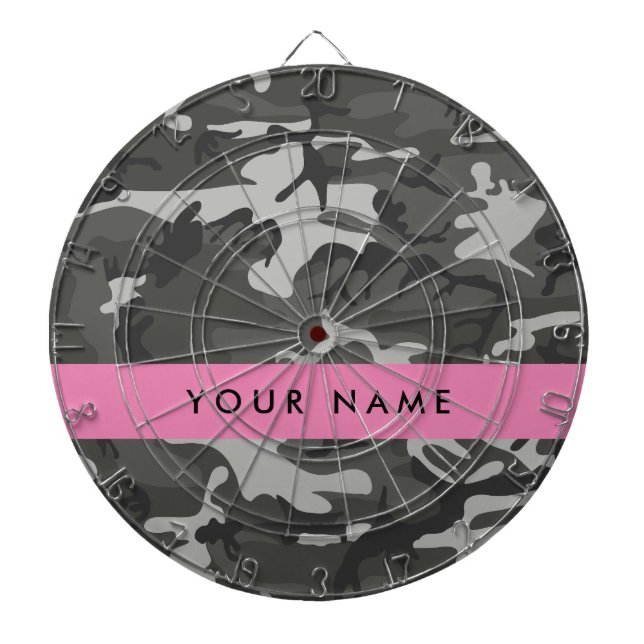 Gray Camouflage Pattern, Your name, Personalize Dart Board (Front)