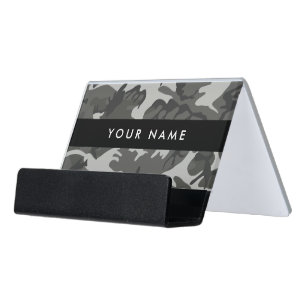 Gray Camouflage Pattern, Your name, Personalize Desk Business Card Holder
