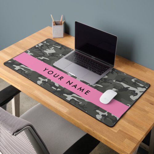 Gray Camouflage Pattern Your name Personalize Desk Mat
