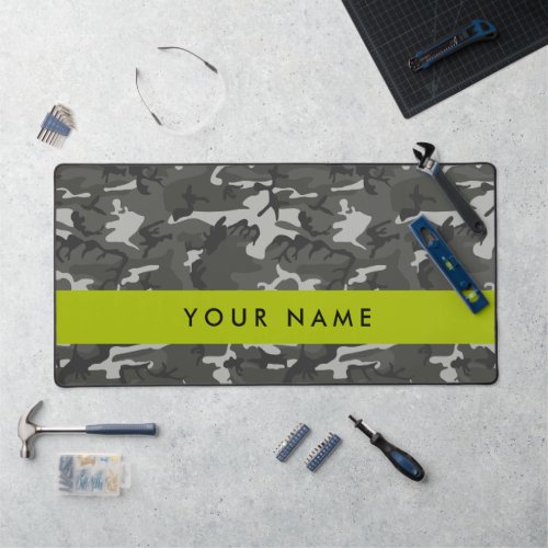 Gray Camouflage Pattern Your name Personalize Desk Mat