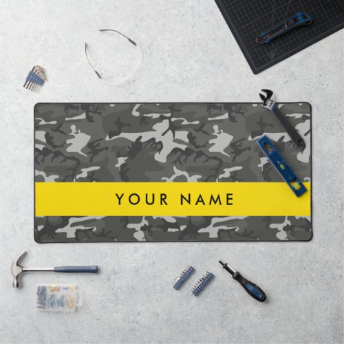 Gray Camouflage Pattern Your name Personalize Desk Mat