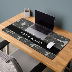 Gray Camouflage Pattern, Your name, Personalize Desk Mat