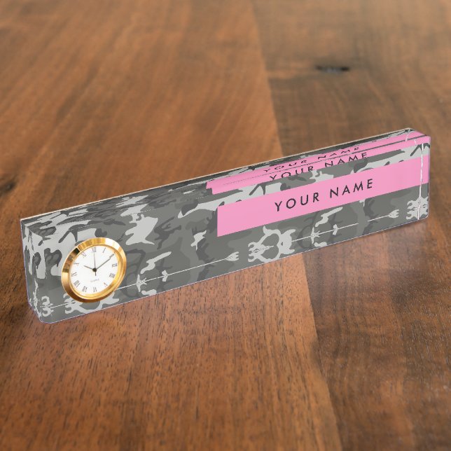 Gray Camouflage Pattern, Your name, Personalize Desk Name Plate (Side)