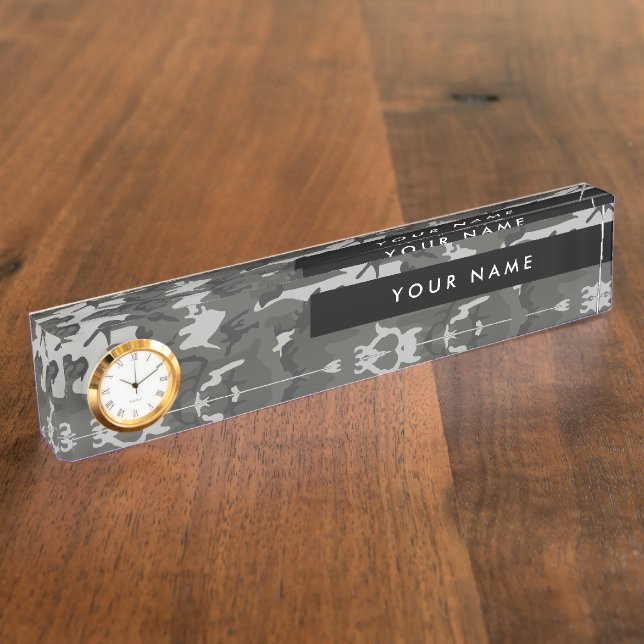 Gray Camouflage Pattern, Your name, Personalize Desk Name Plate (Side)