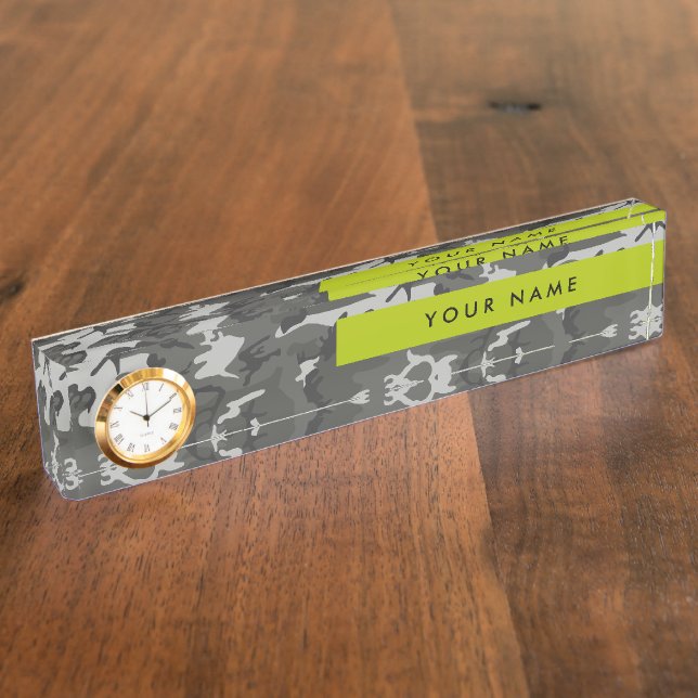 Gray Camouflage Pattern, Your name, Personalize Desk Name Plate (Side)