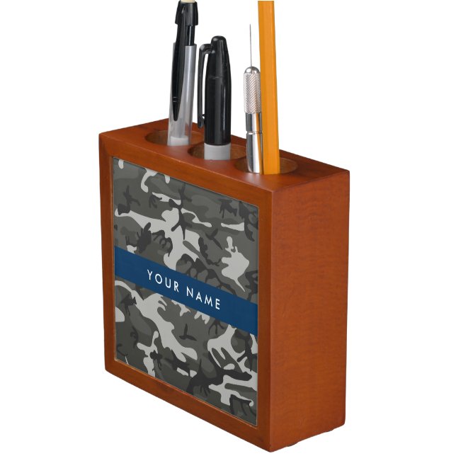 Gray Camouflage Pattern, Your name, Personalize Desk Organizer (In Situ)