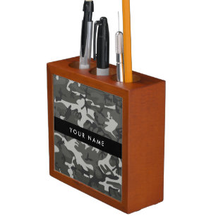 Gray Camouflage Pattern, Your name, Personalize Desk Organizer