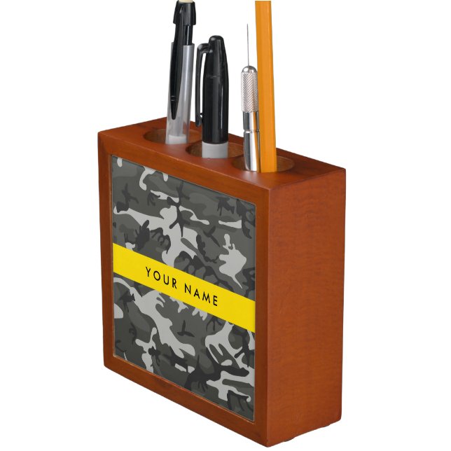 Gray Camouflage Pattern, Your name, Personalize Desk Organizer (In Situ)
