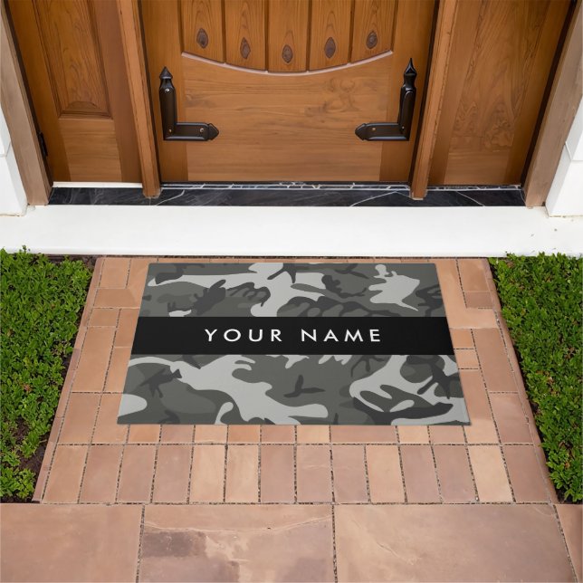 Gray Camouflage Pattern, Your name, Personalize Doormat (Outdoor)