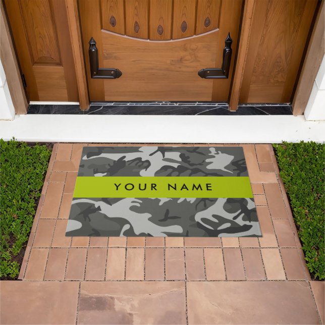 Gray Camouflage Pattern, Your name, Personalize Doormat (Outdoor)