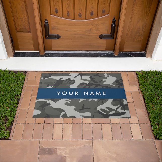Gray Camouflage Pattern, Your name, Personalize Doormat (Outdoor)