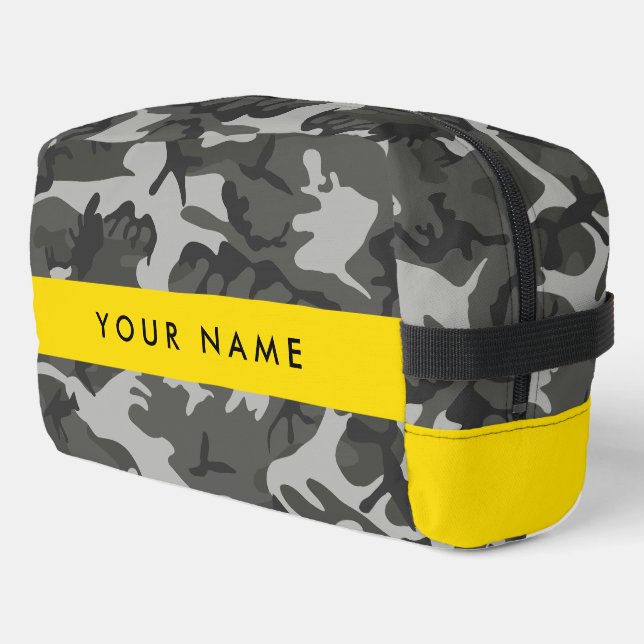 Gray Camouflage Pattern, Your name, Personalize Dopp Kit (Left Corner)