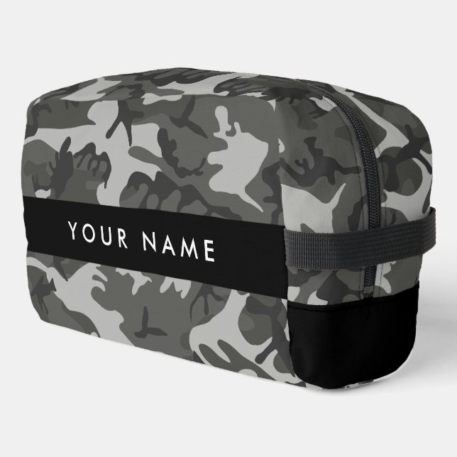 Gray Camouflage Pattern, Your name, Personalize Dopp Kit (Left Corner)