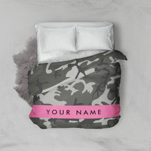 Gray Camouflage Pattern, Your name, Personalize Duvet Cover