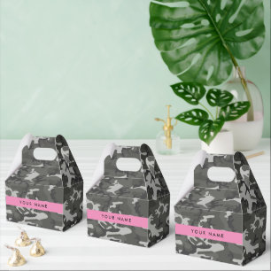 Gray Camouflage Pattern, Your name, Personalize Favor Boxes