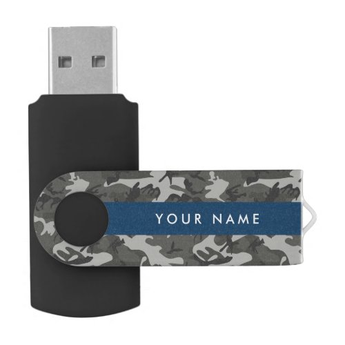 Gray Camouflage Pattern Your name Personalize Flash Drive