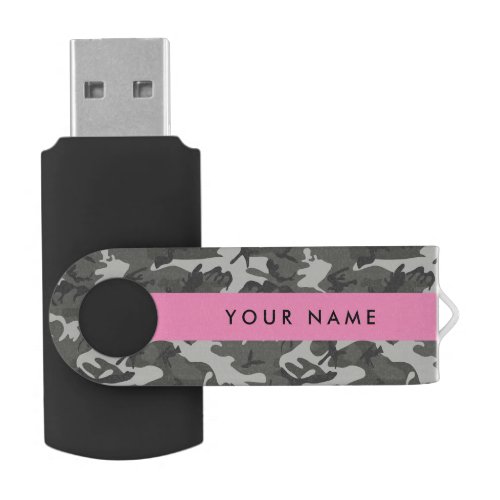 Gray Camouflage Pattern Your name Personalize Flash Drive