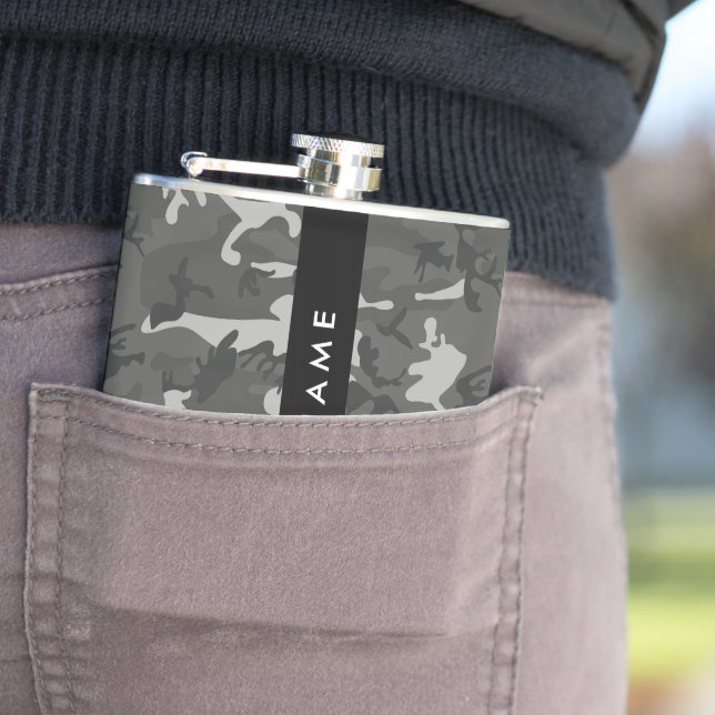 Gray Camouflage Pattern, Your name, Personalize Flask (In Situ)