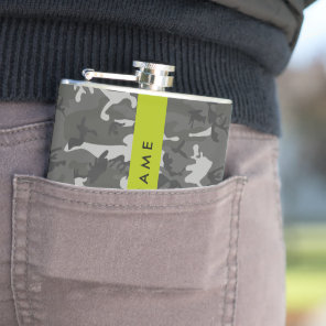 Gray Camouflage Pattern, Your name, Personalize Flask