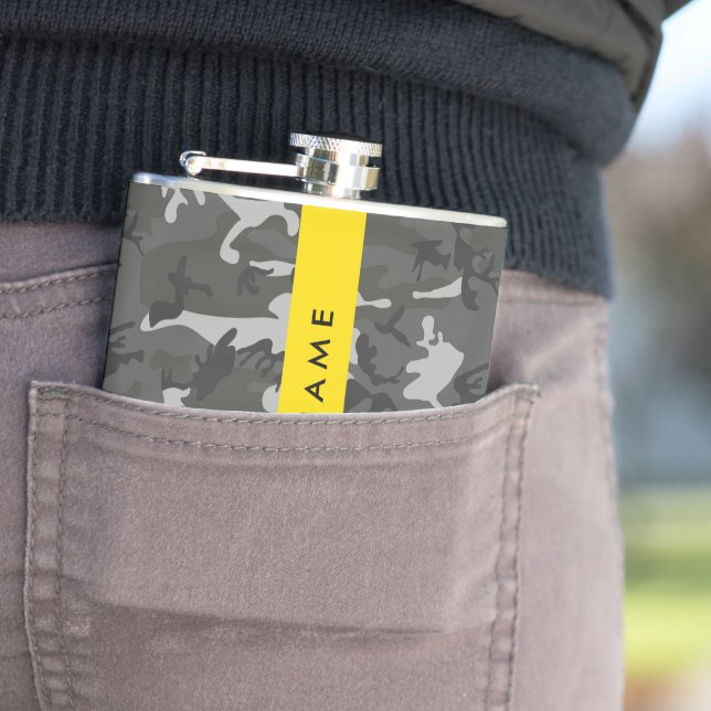 Gray Camouflage Pattern, Your name, Personalize Flask (In Situ)