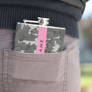 Gray Camouflage Pattern, Your name, Personalize Flask