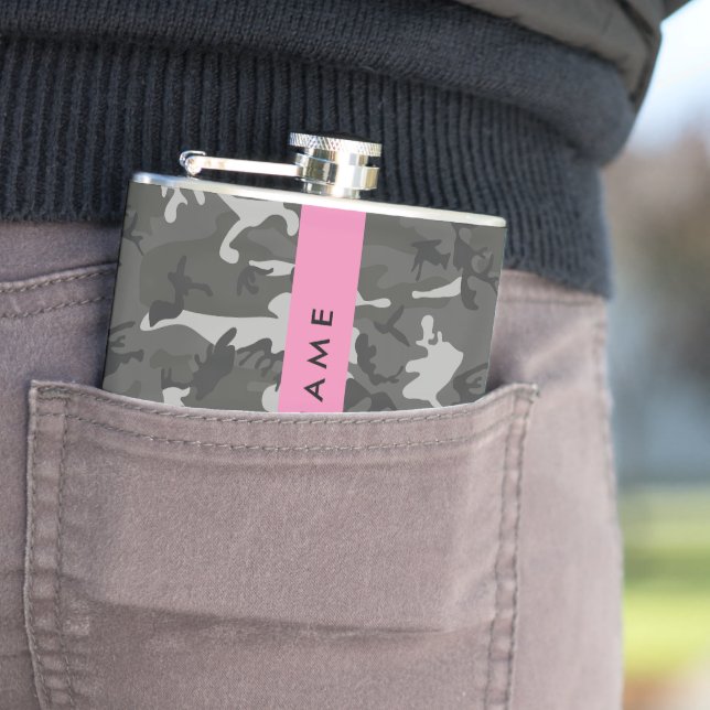 Gray Camouflage Pattern, Your name, Personalize Flask (In Situ)