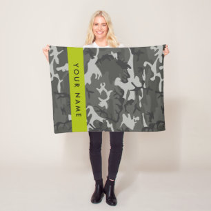 Gray Camouflage Pattern, Your name, Personalize Fleece Blanket