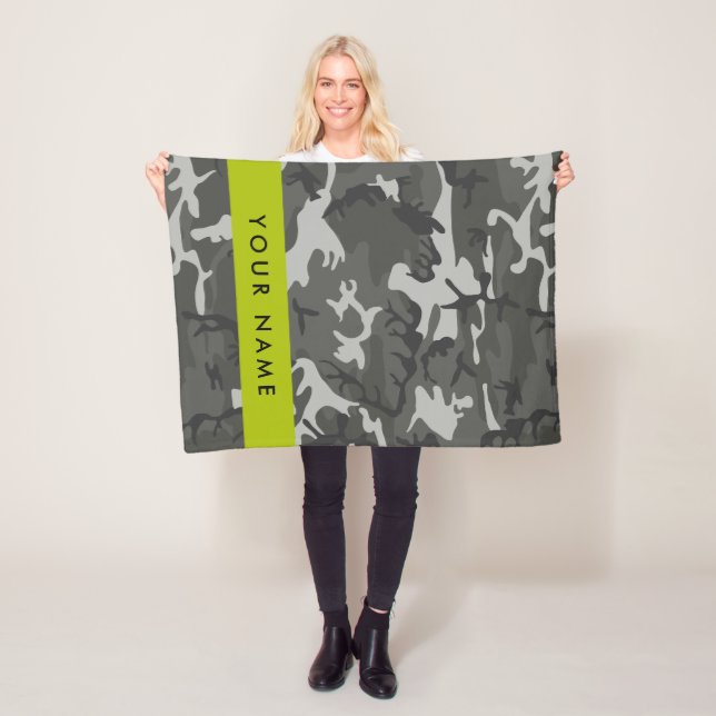 Gray Camouflage Pattern, Your name, Personalize Fleece Blanket (In Situ)