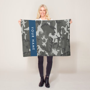 Gray Camouflage Pattern, Your name, Personalize Fleece Blanket