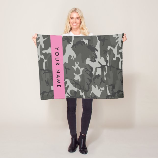 Gray Camouflage Pattern, Your name, Personalize Fleece Blanket (In Situ)