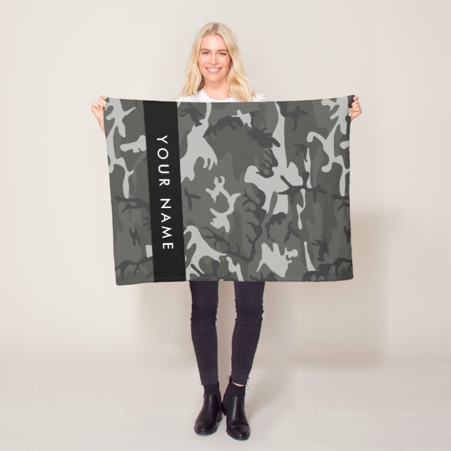 Gray Camouflage Pattern, Your name, Personalize Fleece Blanket (In Situ)