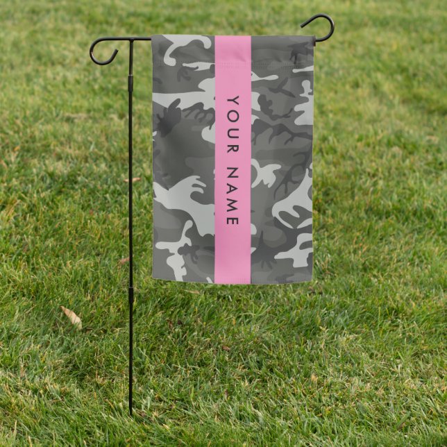 Gray Camouflage Pattern, Your name, Personalize Garden Flag (In SItu)